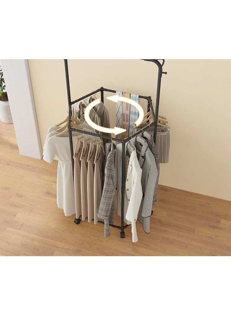 هابي هوم ستاند ملابس متحرك على عجلات 165×73×36 سم – علاقة ملابس أرضية معدنية شديدة التحمل مع رفوف تخزين متعددة، منظم ملابس عملي للمدخل وغرفة النوم وغرفة الملابس، تصميم عصري لتنظيم الملابس، الأحذية والإكسسوارات واستغلال المساحة بأفضل شكل - Image 3